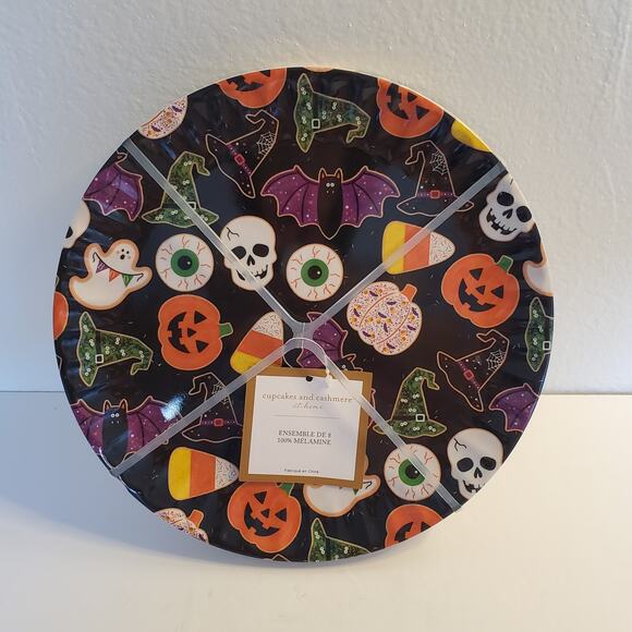 Cupcakes & Cashmere Set of 8 Melamine Halloween Plates Black 10.25 in New - Picture 6 of 15